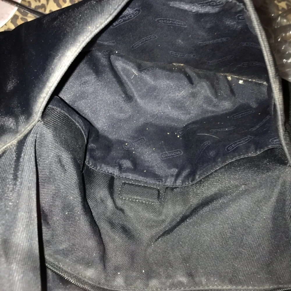 Coach black nylon leather shoulder bag removalable leather strap $$
